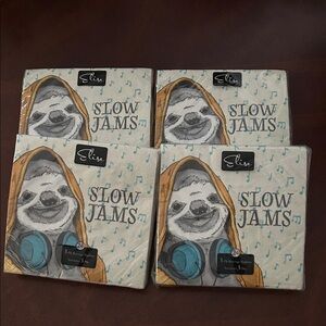 Elise "Slow Jams" Sloth Beverage Napkins - Blue & Yellow